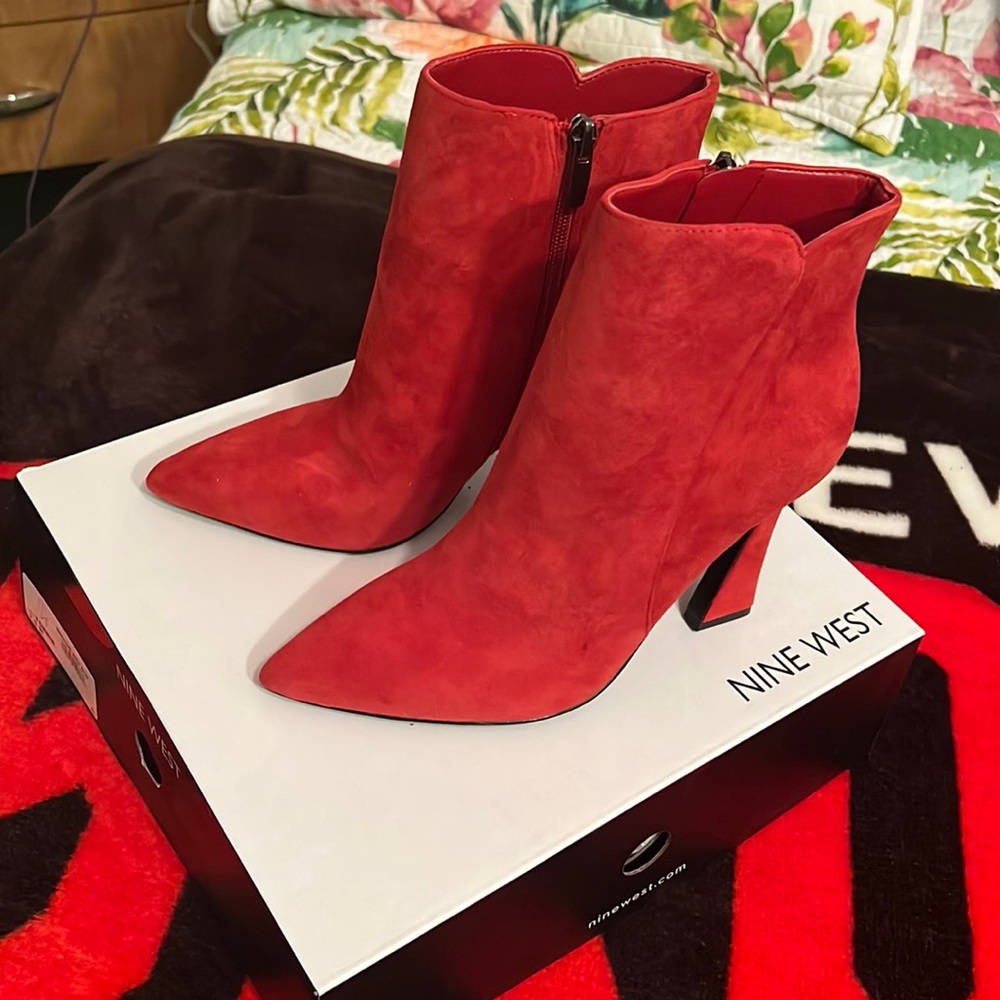 Nine West Vibrant Red Ankle Booties